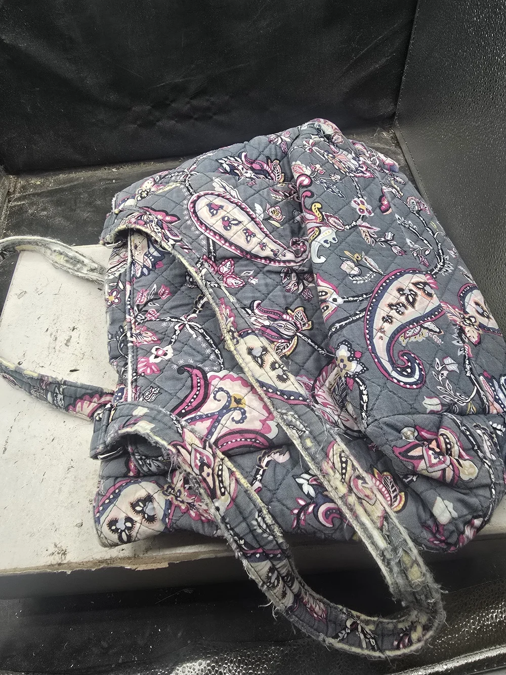 Vera Bradley Quilted Paisley Shoulder Bag in Gray and Pink